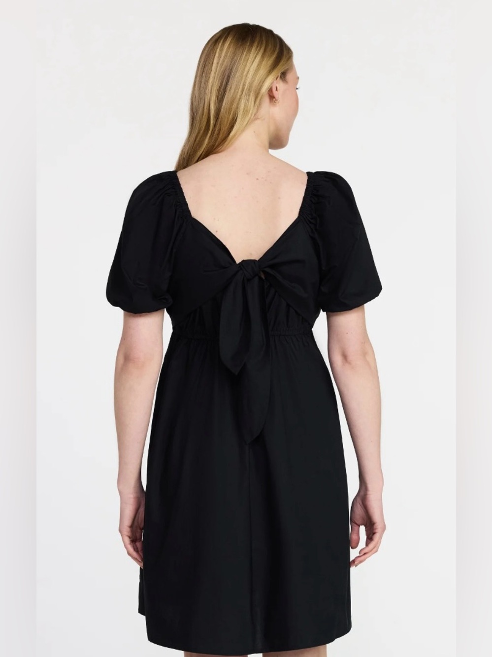 NWT Time and Tru Black Square-Neck Puff Sleeve back tie Midi Dress